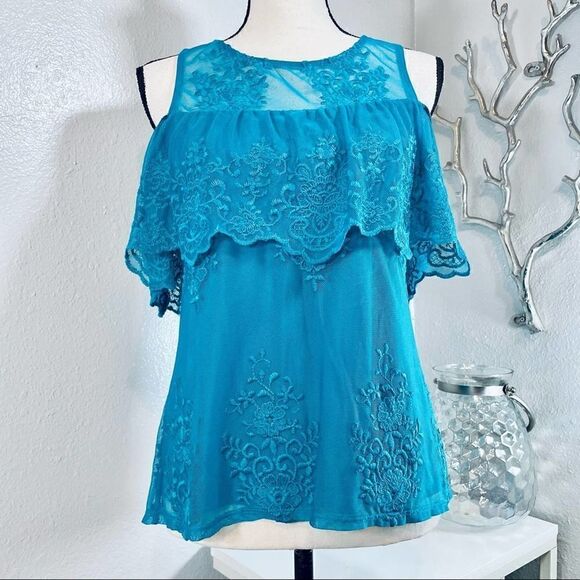 Society Girl Cold Shoulder Embroidered Blouse - Picture 1 of 8